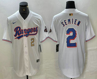 Men's Texas Rangers #2 Marcus Semien Number White 2023 World Series Champions Cool Base Jersey 11