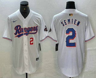 Men's Texas Rangers #2 Marcus Semien Number White 2023 World Series Champions Cool Base Jersey 12