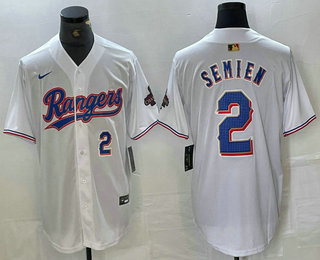 Men's Texas Rangers #2 Marcus Semien Number White 2023 World Series Champions Cool Base Jersey 13