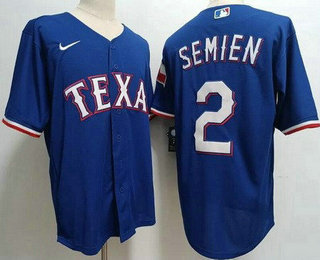 Men's Texas Rangers #2 Marcus Semien Royal Team Logo Cool Base Jersey