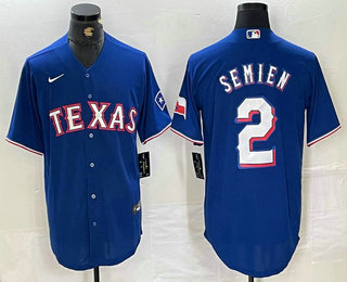 Men's Texas Rangers #2 Marcus Semien Royal Team Logo Cool Base Jersey