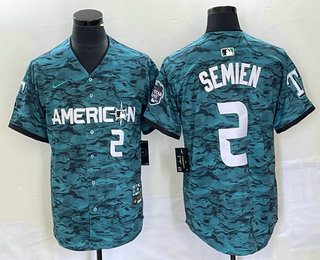 Men's Texas Rangers #2 Marcus Semien Teal 2023 All Star Stitched Baseball Jersey