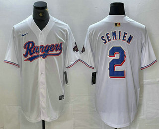 Men's Texas Rangers #2 Marcus Semien White 2023 World Series Champions Cool Base Jersey 11