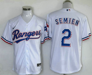 Men's Texas Rangers #2 Marcus Semien White Team Logo Cool Base Jersey