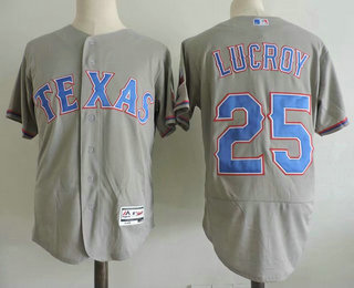 Men's Texas Rangers #25 Jonathan Lucroy Gray Road Stitched MLB Majestic Flex Base Jersey