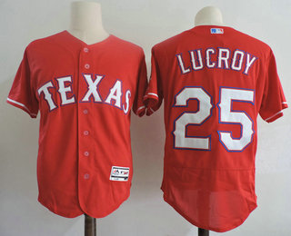 Men's Texas Rangers #25 Jonathan Lucroy Red Stitched MLB Majestic Flex Base Jersey