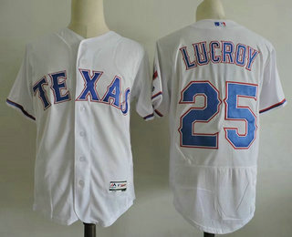 Men's Texas Rangers #25 Jonathan Lucroy White Home 2016 Flex Base Majestic Stitched MLB Jersey