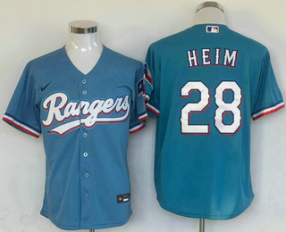 Men's Texas Rangers #28 Jonah Heim Light Blue Team Logo Cool Base Jersey