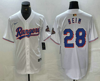 Men's Texas Rangers #28 Jonah Heim White 2023 World Series Champions Cool Base Jersey 11