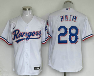 Men's Texas Rangers #28 Jonah Heim White Team Logo Cool Base Jersey