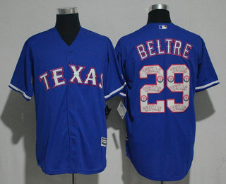 Men's Texas Rangers #29 Adrian Beltre Royal Blue Team Logo Ornamented Stitched MLB Majestic Cool Base Jersey