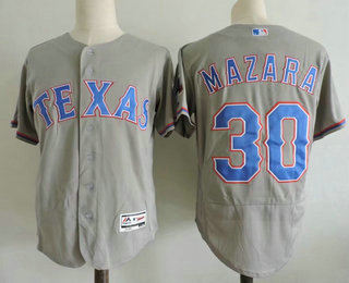 Men's Texas Rangers #30 Nomar Mazara Gray Road Stitched MLB Majestic Flex Base Jersey