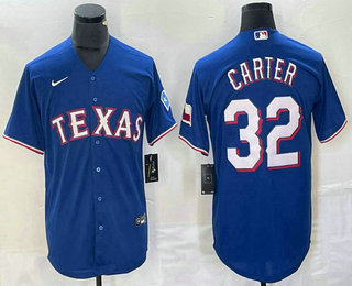 Men's Texas Rangers #32 Evan Carter Royal Team Logo Cool Base Jersey