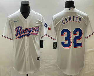 Men's Texas Rangers #32 Evan Carter White Team Logo Cool Base Jersey