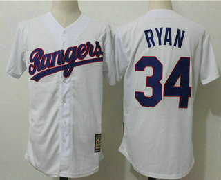 Men's Texas Rangers #34 Nolan Ryan 1993 White Mitchell & Ness Throwback Jersey