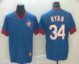 Men's Texas Rangers #34 Nolan Ryan Blue Cooperstown Collection Legend V-Neck Nike MLB Jersey