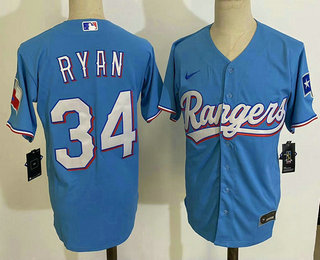 Men's Texas Rangers #34 Nolan Ryan Blue Cooperstown Collection Stitched MLB Nike Jersey