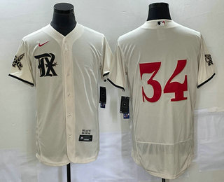 Men's Texas Rangers #34 Nolan Ryan Cream 2023 City Connect Flex Base Stitched Jersey 01