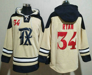 Men's Texas Rangers #34 Nolan Ryan Cream Ageless Must Have Lace Up Pullover Hoodie