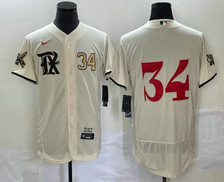 Men's Texas Rangers #34 Nolan Ryan Number Cream 2023 City Connect Flex Base Stitched Jersey 01