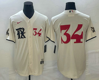 Men's Texas Rangers #34 Nolan Ryan Number Cream 2023 City Connect Stitched Baseball Jersey 01