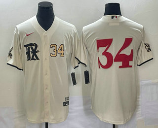 Men's Texas Rangers #34 Nolan Ryan Number Cream 2023 City Connect Stitched Baseball Jersey 02