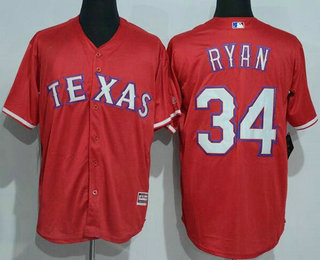 Men's Texas Rangers #34 Nolan Ryan Retired Red Stitched MLB Majestic Cool Base Jersey