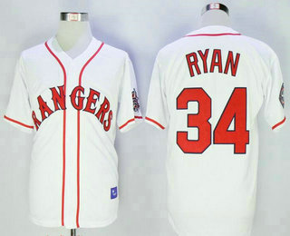 Men's Texas Rangers #34 Nolan Ryan Retired White Stitched 1995 All-Star Patch MLB Cooperstown Throwback Jersey