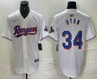 Men's Texas Rangers #34 Nolan Ryan White 2024 Gold Collection Limited Cool Base Jersey