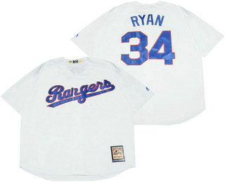 Men's Texas Rangers #34 Nolan Ryan White Stitched Cool Base Cooperstown Collection Jersey