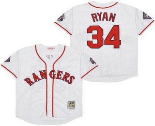 Men's Texas Rangers #34 Nolan Ryan White Throwback Jersey