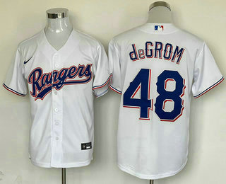 Men's Texas Rangers #48 Jacob deGrom White Cool Base Stitched Baseball Jersey