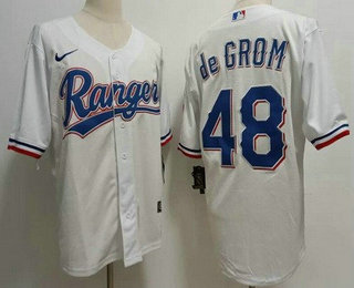 Men's Texas Rangers #48 Jacob deGrom White Team Logo Cool Base Jersey