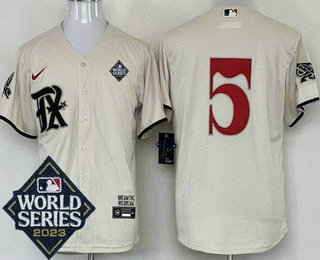 Men's Texas Rangers #5 Corey Seager Cream City 2023 World Series Cool Base Jersey