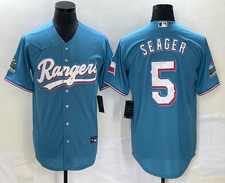 Men's Texas Rangers #5 Corey Seager Light Blue Stitched Cool Base Nike Jersey