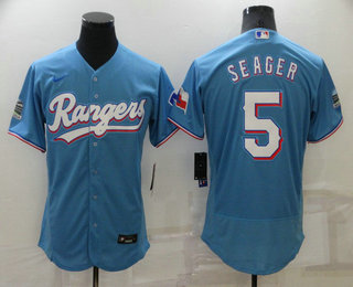 Men's Texas Rangers #5 Corey Seager Light Blue Stitched MLB Flex Base Nike Jersey