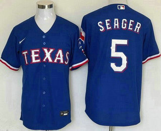 Men's Texas Rangers #5 Corey Seager Royal Team Logo Cool Base Jersey