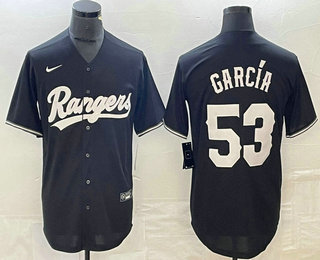 Men's Texas Rangers #53 Adolis Garcia Black Stitched Cool Base Nike Jersey