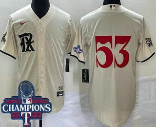 Men's Texas Rangers #53 Adolis Garcia Cream City 2023 World Series Champions Cool Base Jersey