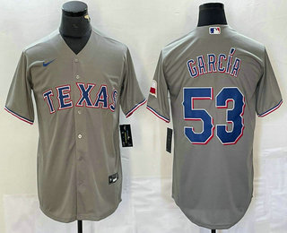 Men's Texas Rangers #53 Adolis Garcia Gray Team Logo Cool Base Jersey 11