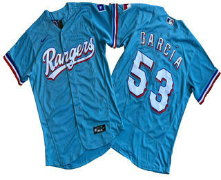 Men's Texas Rangers #53 Adolis Garcia Light Blue Flex Base Stitched Jersey