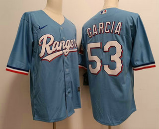 Men's Texas Rangers #53 Adolis Garcia Light Blue Team Logo Cool Base Jersey