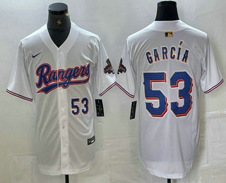 Men's Texas Rangers #53 Adolis Garcia Number White 2023 World Series Champions Cool Base Jersey 13
