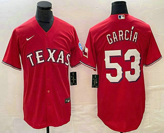 Men's Texas Rangers #53 Adolis Garcia Red Team Logo Cool Base Jersey