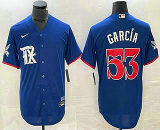 Men's Texas Rangers #53 Adolis Garcia Royal Blue 2023 City Connect Stitched Baseball Jersey