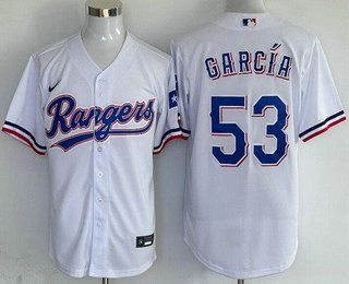 Men's Texas Rangers #53 Adolis Garcia White Team Logo Cool Base Jersey