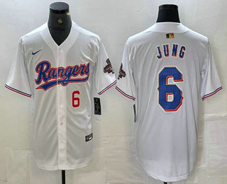 Men's Texas Rangers #6 Josh Jung Number White 2023 World Series Champions Cool Base Jersey 11