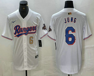 Men's Texas Rangers #6 Josh Jung Number White 2023 World Series Champions Cool Base Jersey 12