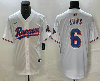 Men's Texas Rangers #6 Josh Jung White 2023 World Series Champions Cool Base Jersey 11