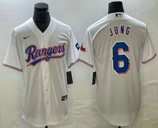 Men's Texas Rangers #6 Josh Jung White Team Logo Stitched Cool Base Nike Jersey